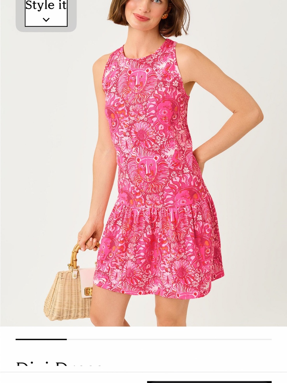 Lilly Pulitzer Bright Pink Printed Sleeveless Drop-Waist Midi Dress